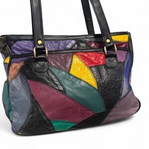 Vintage Multicolor Patchwork Leather Tote Bag